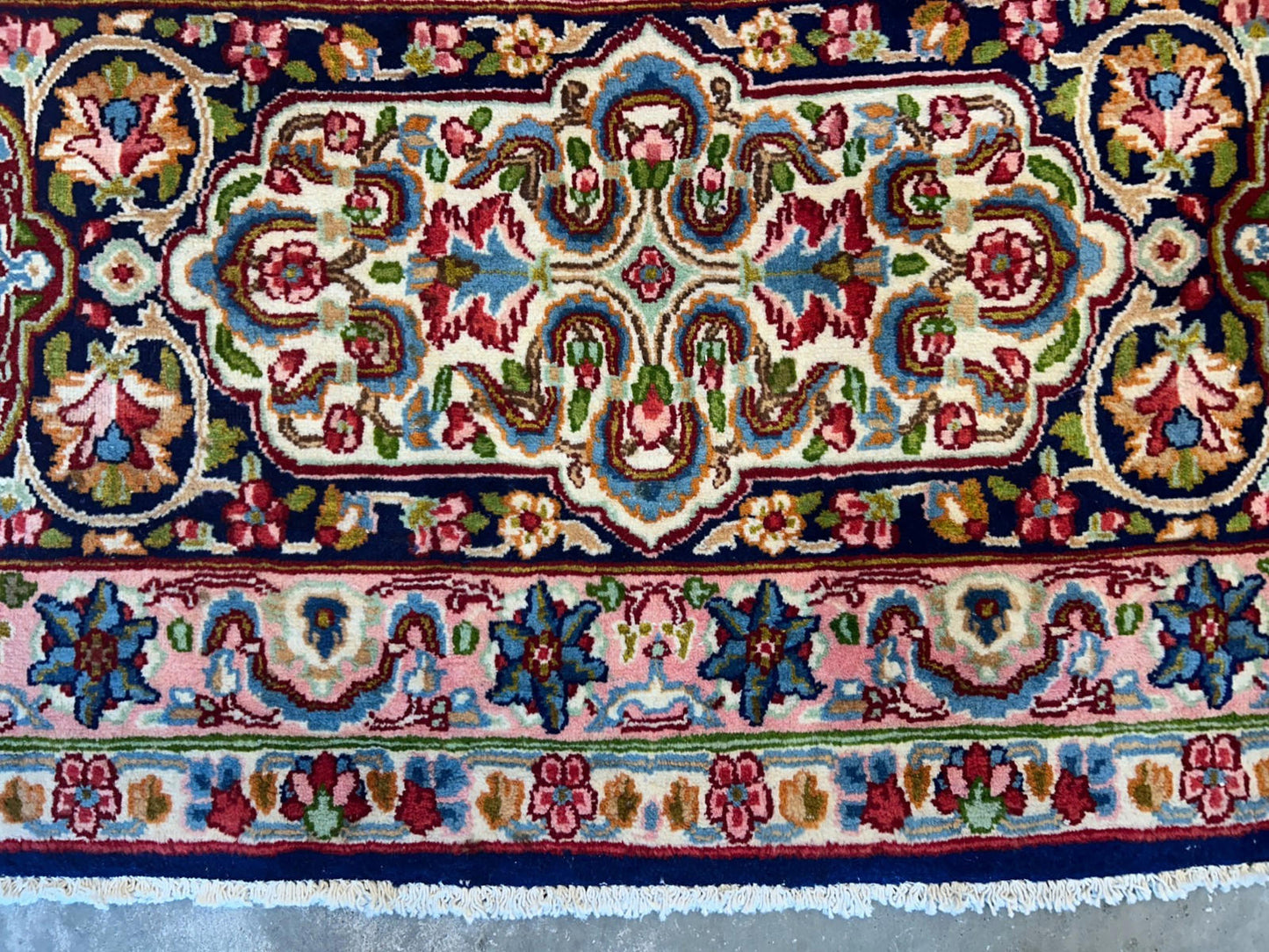 11'1"x15'10" Semi-Antique Hand-Knotted Handmade Kashmare Persiane Rug Navy Blue