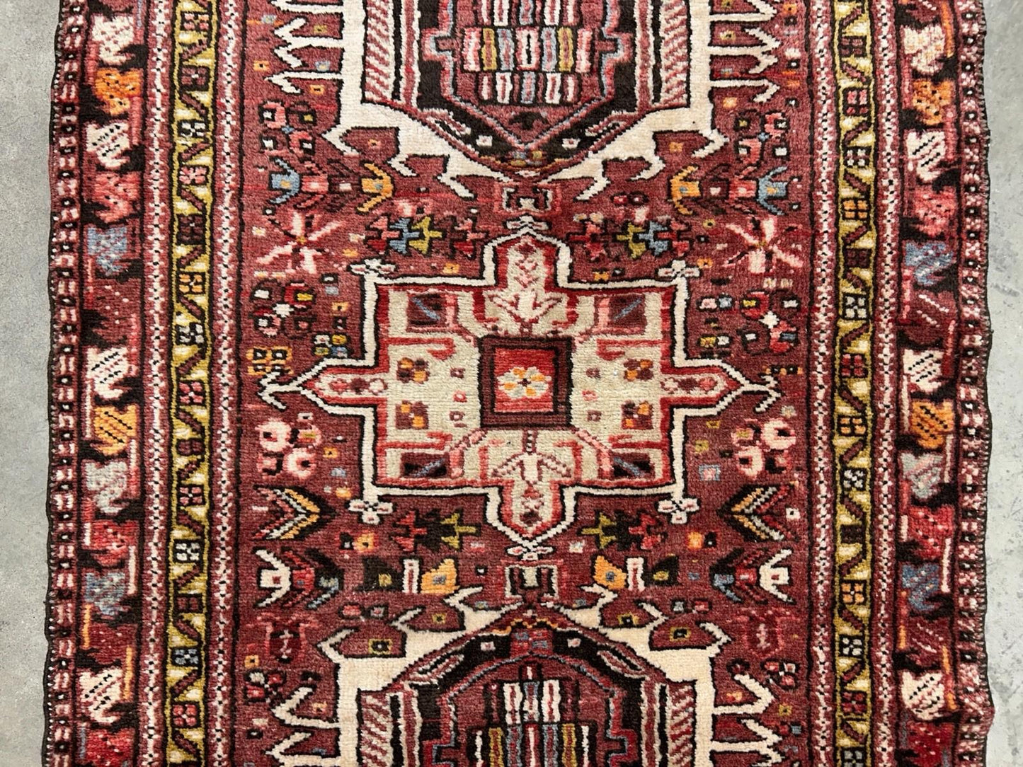 3'3”x12’2” Antique Hand-knotted Wool Herize Runner Rug - Handmade Red 3x12
