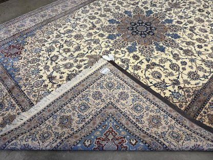 8’7”x12’1” Hand-Knotted Wool & Silk Nain Habibian Area Rug 8x12 Handmade Carpet