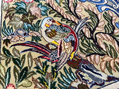 3’9”x5’11” Hand-Knotted Fine Wool & Silk Isfahane Pictorial Area Rug - Carpet