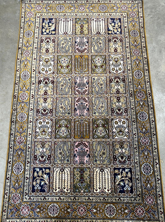 3x5 Luxurious Fine Hand-Knotted 100%Silk Persiane Qume Rug Handmade Gold