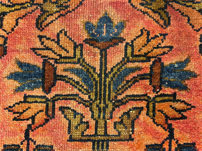 3'6"x4'5" Antique Hand-knotted Wool Sarouke Area Rug - Handmade Red 3x4 Carpet