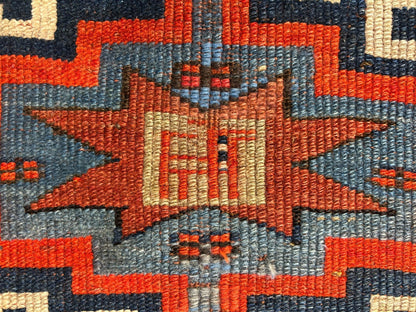 4'4"x6'4" Antique Hand-knotted Wool Geometric Caucasian Area Rug - Russian 4x6