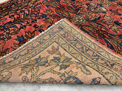 3'6"x4'5" Antique Hand-knotted Wool Sarouke Area Rug - Handmade Red 3x4 Carpet