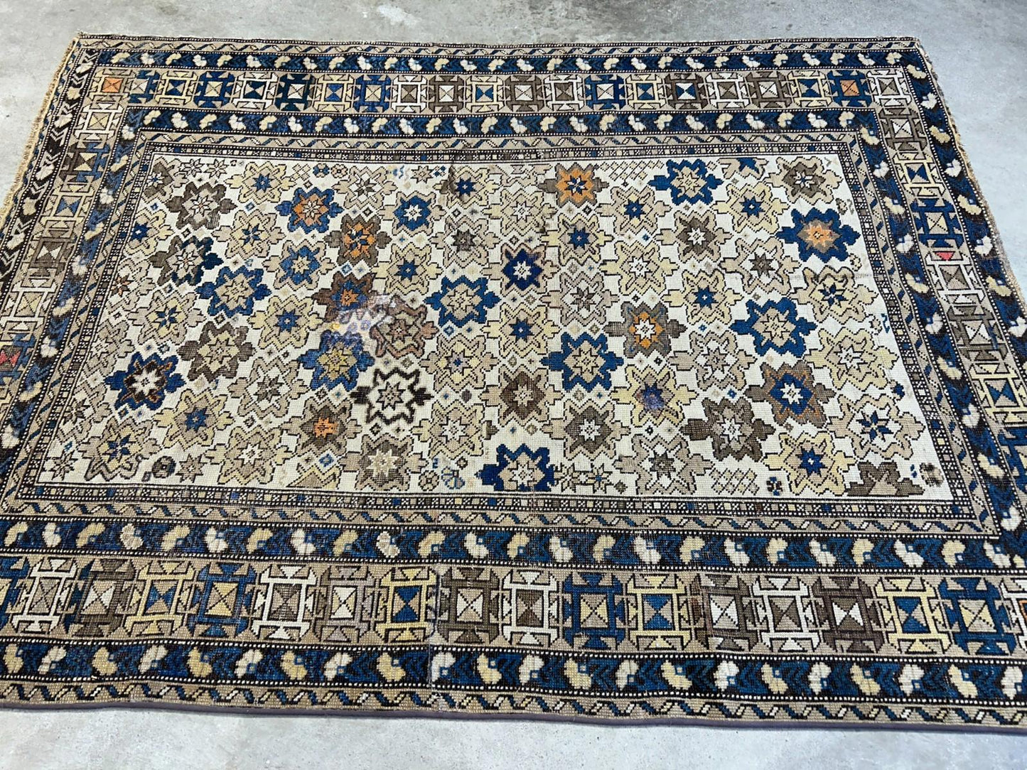 3'9"x5' Antique Hand-knotted Wool Caucasian Area Rug - Handmade 4x5 Carpet