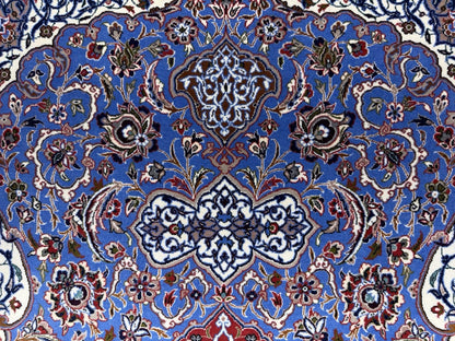 4’6”x7’9” Hand-Knotted Fine Wool & Silk Isfahane Area Rug - Blue 4x8