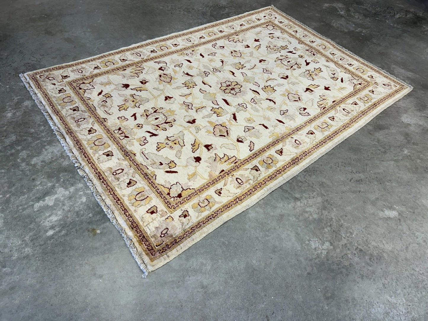 4'3"x6'1" Hand-knotted Wool All-Over Area Rug - Handmade Carpet Beige 4x6
