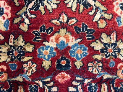 4'3"x6'4" Antique Hand-knotted Wool Sarouke Area Rug - Handmade Red 4x6 Carpet