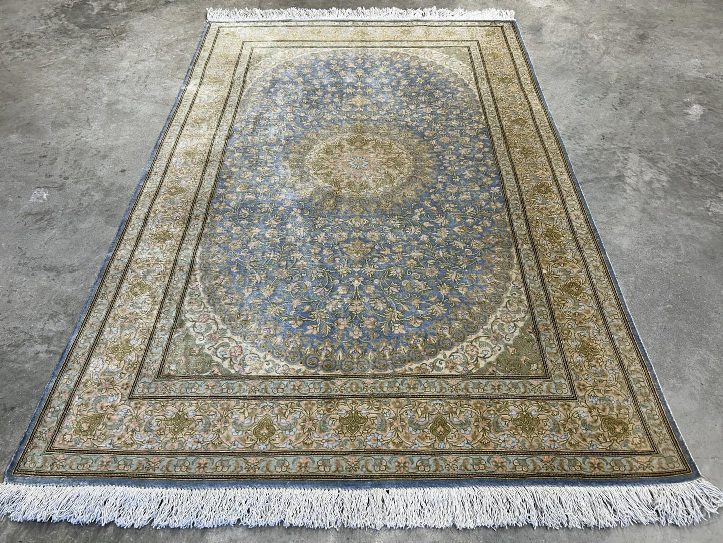 3x5 Luxurious Fine Hand-Knotted 100% Silk Persiane Qume Rug Handmade Green