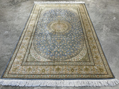 3x5 Luxurious Fine Hand-Knotted 100% Silk Persiane Qume Rug Handmade Green