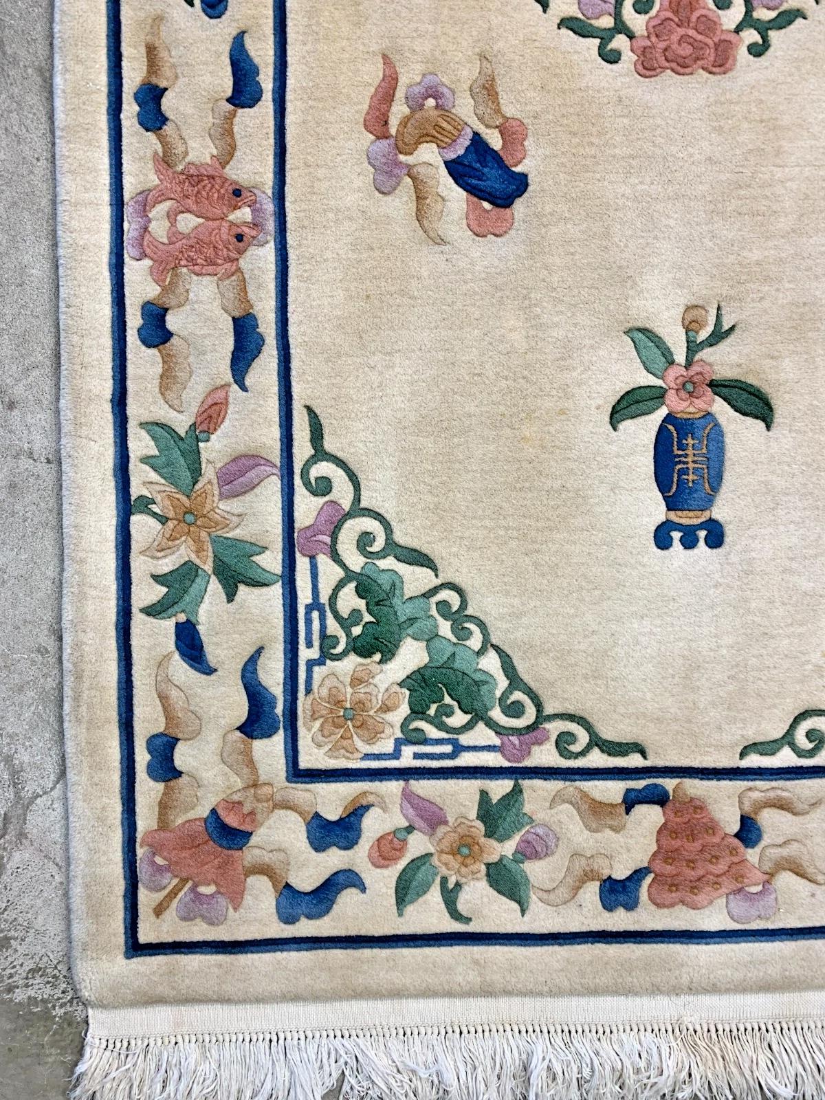 4'x7'4" Hand-Knotted Wool Art-Deco Area Rug - Handmade Carpet 4x7