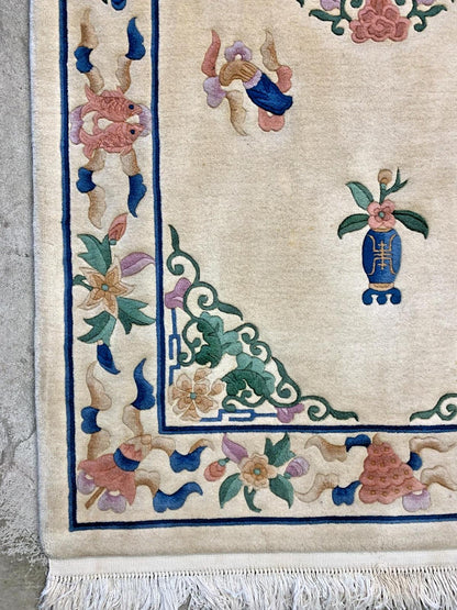 4'x7'4" Hand-Knotted Wool Art-Deco Area Rug - Handmade Carpet 4x7