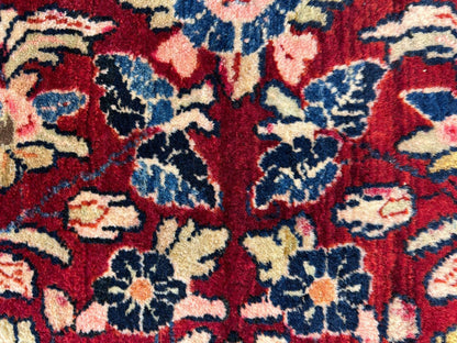 4'3"x6'4" Antique Hand-knotted Wool Sarouke Area Rug - Handmade Red 4x6 Carpet