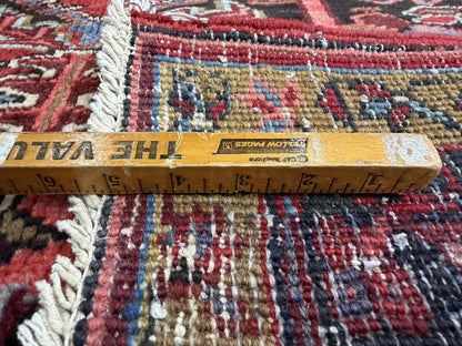 9'7"x13' Vintage Hand-Knotted Herize Rug Antique Handmade Red Oriental Geometric