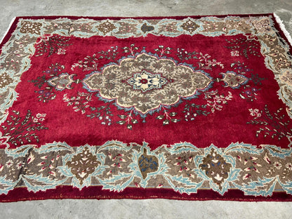 4'2"x6'3" Antique Hand-knotted Wool Tabrize Area Rug - Handmade Red 4x6 Carpet