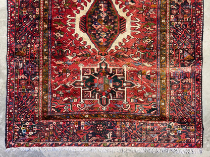 5’x12’10” Antique Hand-knotted Wool Herize Runner Rug - Handmade Red 5x13