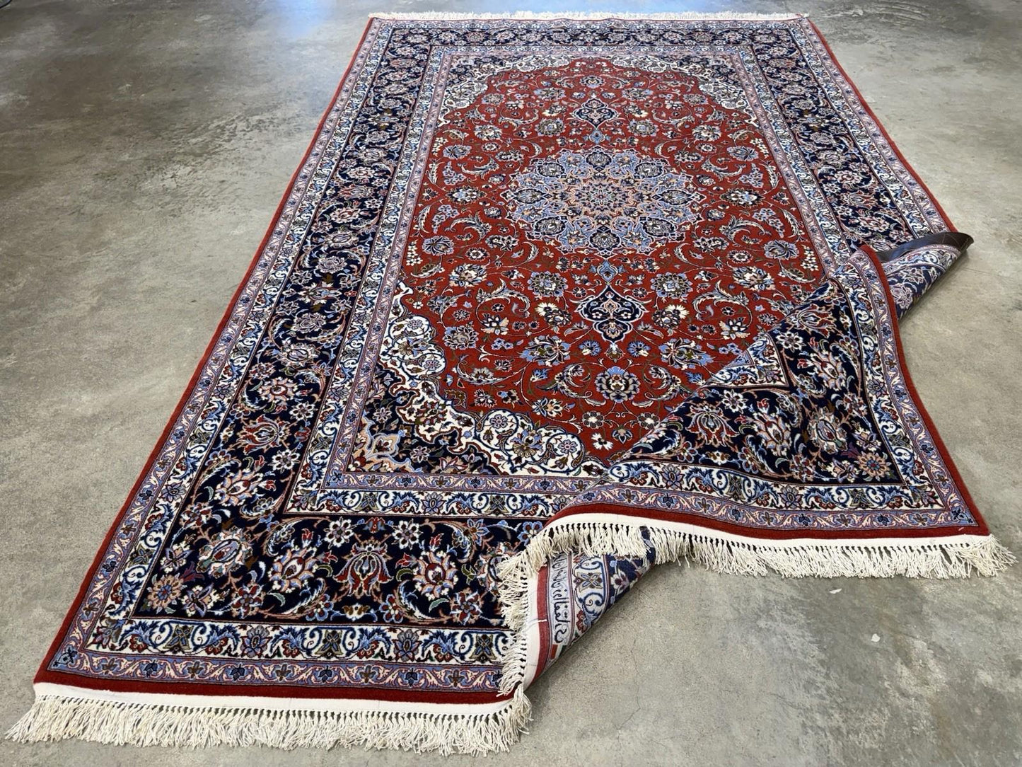 5’x8’ Hand-Knotted Fine Wool & Silk Isfahane Zolfaghari Area Rug - Red Signed