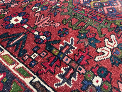 4’3”x14’1” Antique Hand-knotted Wool Herize Runner Rug - Handmade Red 4x14