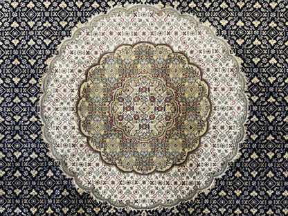 8’ Diameter Hand-knotted Wool Round Area Rug - Handmade Carpet 8x8 Blue