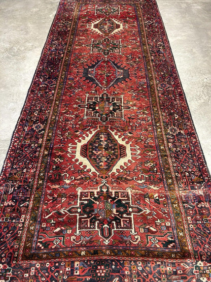 5’x12’10” Antique Hand-knotted Wool Herize Runner Rug - Handmade Red 5x13