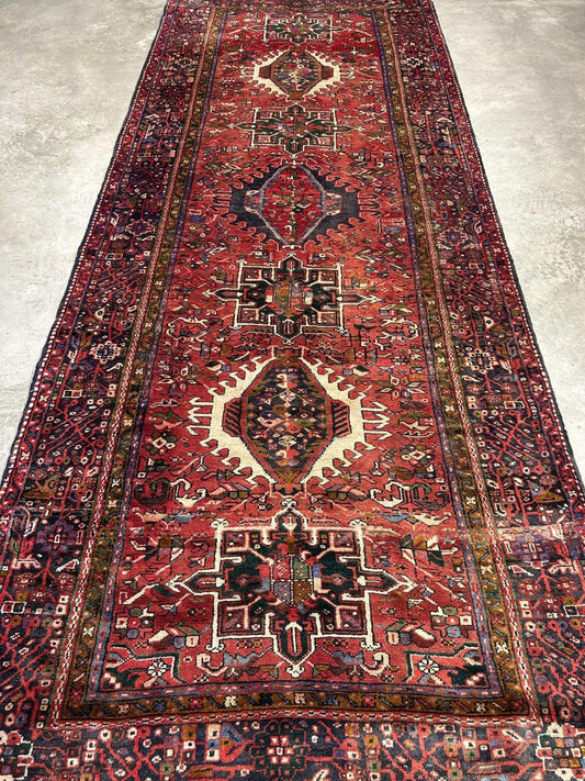 5’x12’10” Antique Hand-knotted Wool Herize Runner Rug - Handmade Red 5x13