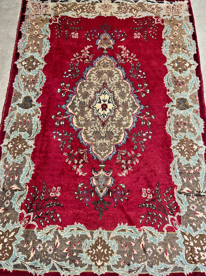 4'2"x6'3" Antique Hand-knotted Wool Tabrize Area Rug - Handmade Red 4x6 Carpet