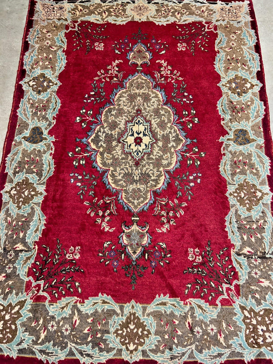 4'2"x6'3" Antique Hand-knotted Wool Tabrize Area Rug - Handmade Red 4x6 Carpet