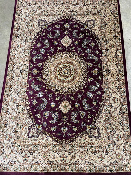 3x5 Luxurious Fine Hand-Knotted 100% Silk Signed Persiane Qume Rug Handmade