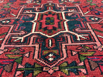 4’3”x14’1” Antique Hand-knotted Wool Herize Runner Rug - Handmade Red 4x14