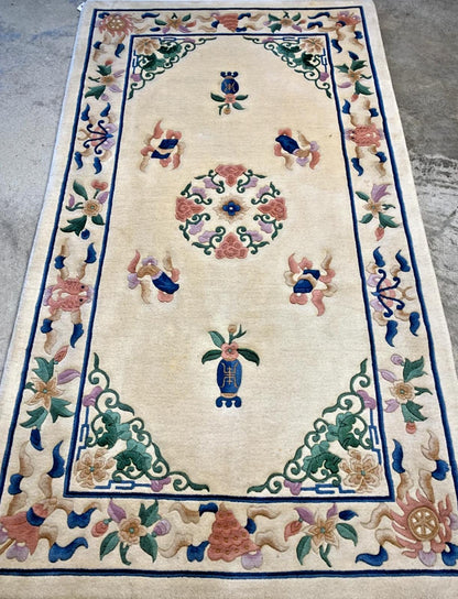 4'x7'4" Hand-Knotted Wool Art-Deco Area Rug - Handmade Carpet 4x7