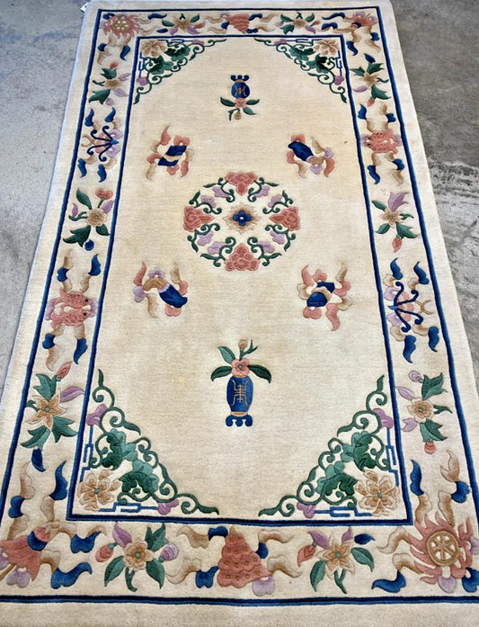 4'x7'4" Hand-Knotted Wool Art-Deco Area Rug - Handmade Carpet 4x7