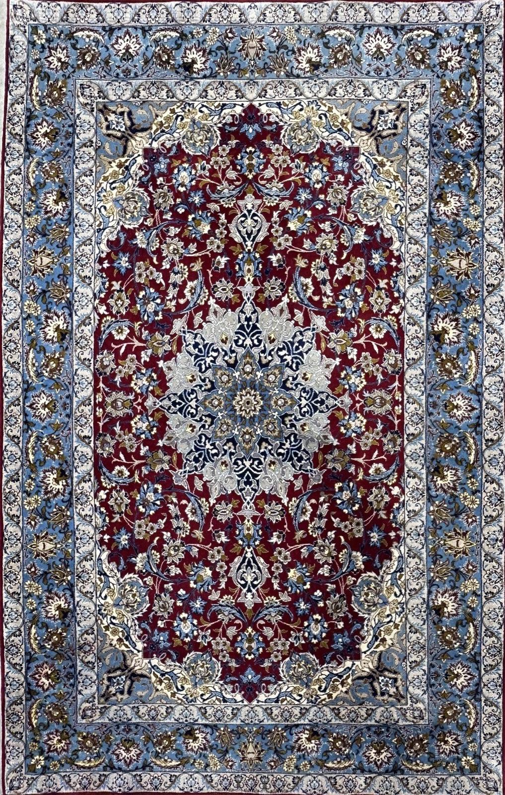 3’7”x5’3” Hand-Knotted Fine Wool & Silk Isfahane  Area Rug - Handmade Carpet 3x5