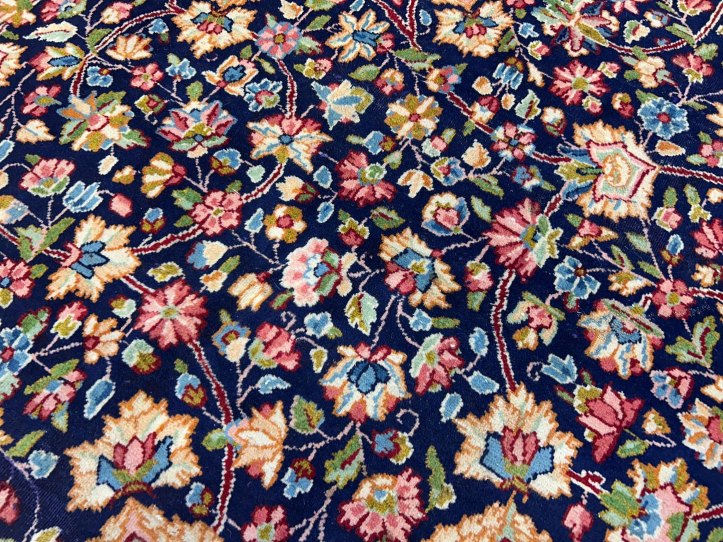 11'1"x15'10" Semi-Antique Hand-Knotted Handmade Kashmare Persiane Rug Navy Blue