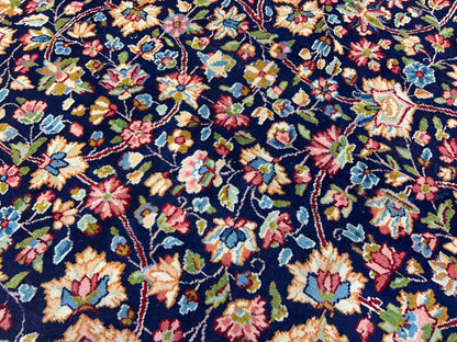 11'1"x15'10" Semi-Antique Hand-Knotted Handmade Kashmare Persiane Rug Navy Blue