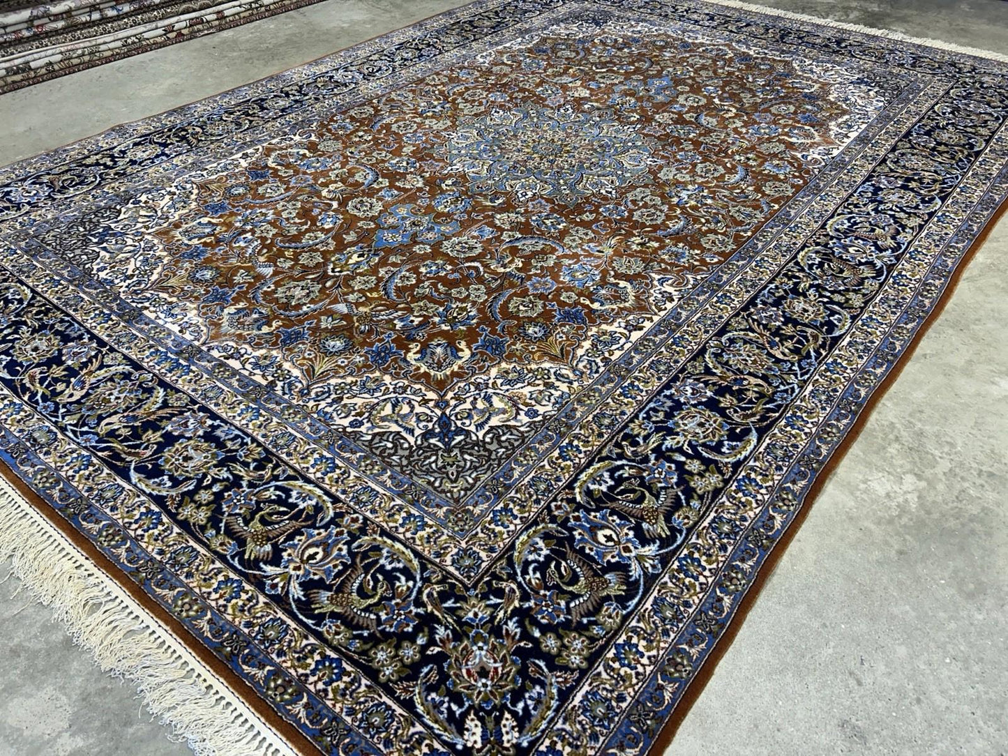 6’10”x9’10” Hand-Knotted  Fine Wool & Silk Isfahane  Area Rug - Medallion Carpet