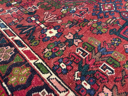 4’3”x14’1” Antique Hand-knotted Wool Herize Runner Rug - Handmade Red 4x14