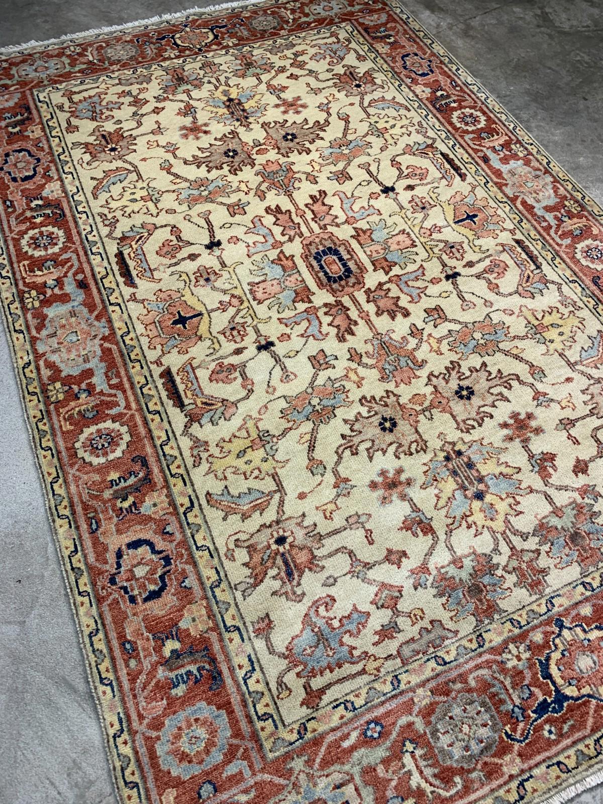 6'x8' Antique Hand-Knotted Wool IndoMahal Area Rug - Handmade Carpet 6x8