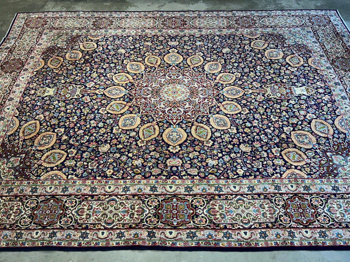 11'1"x15'10" Semi-Antique Hand-Knotted Handmade Kashmare Persiane Rug Navy Blue