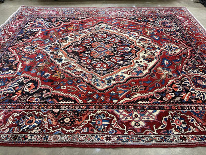 10x12 Vintage Hand-Knotted Bakhtiarie Rug Antique Handmade Red Oriental Tribal