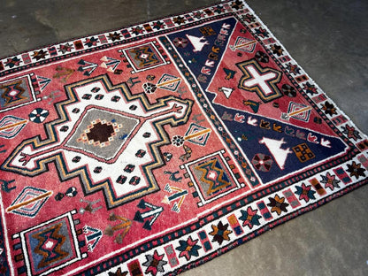 4'6"x6'9" Handmade 100% Wool Persian Hamadan Rug