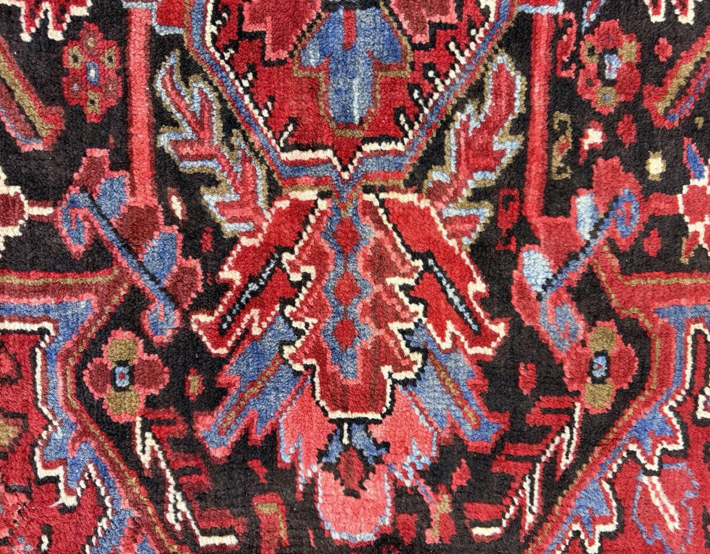 9'7"x13' Vintage Hand-Knotted Herize Rug Antique Handmade Red Oriental Geometric