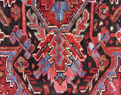 9'7"x13' Vintage Hand-Knotted Herize Rug Antique Handmade Red Oriental Geometric
