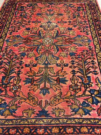 3'6"x4'5" Antique Hand-knotted Wool Sarouke Area Rug - Handmade Red 3x4 Carpet
