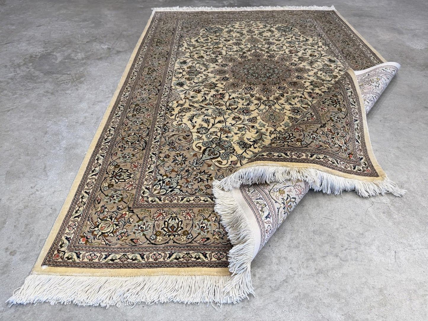 3x5 Luxurious Fine Hand-Knotted 100% Silk Persiane Qume Rug Handmade Beige