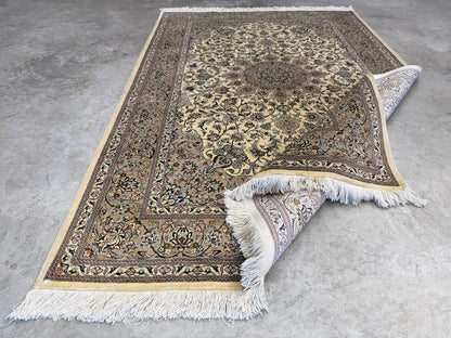 3x5 Luxurious Fine Hand-Knotted 100% Silk Persiane Qume Rug Handmade Beige