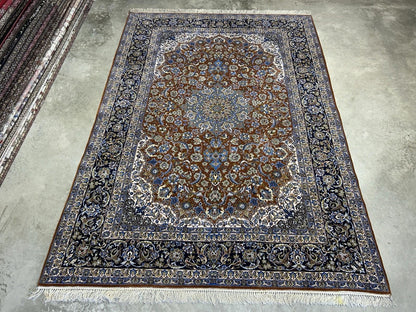 6’10”x9’10” Hand-Knotted  Fine Wool & Silk Isfahane  Area Rug - Medallion Carpet