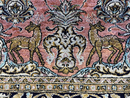 3x5 Luxurious Fine Hand-Knotted 100% Silk Pictorial Persiane Qume Rug Handmade