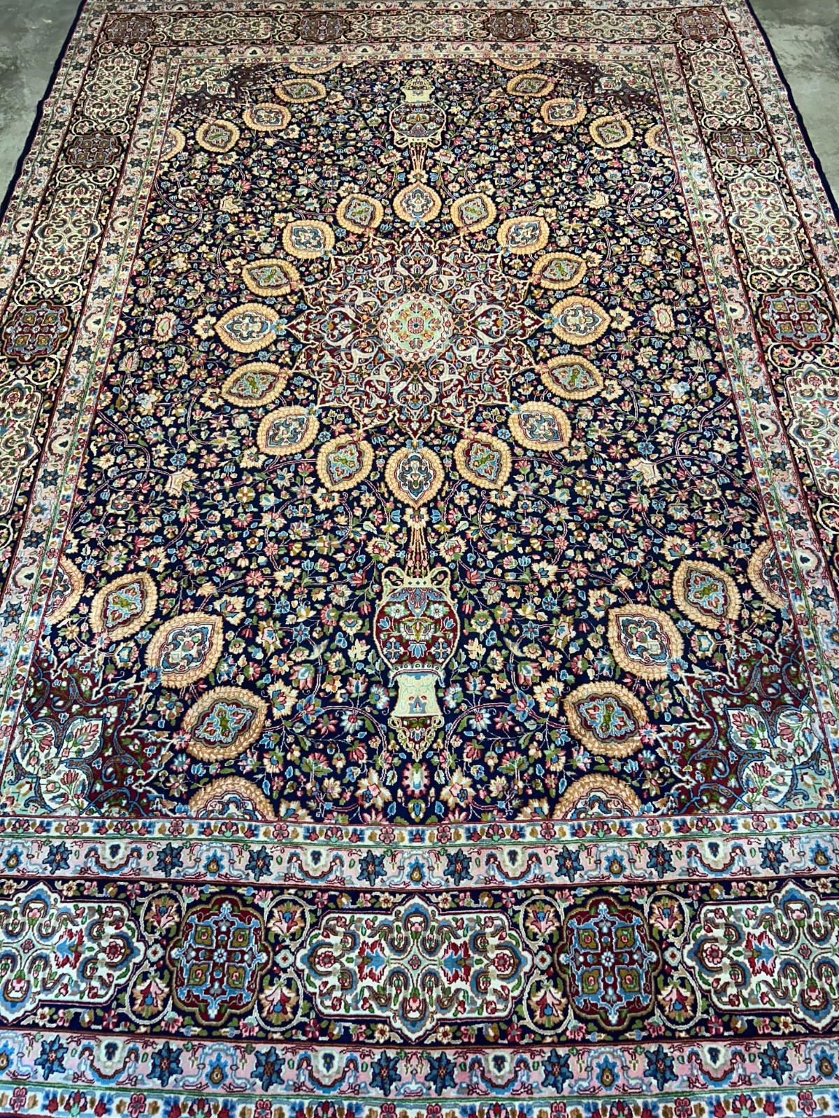 11'1"x15'10" Semi-Antique Hand-Knotted Handmade Kashmare Persiane Rug Navy Blue