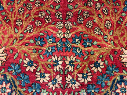 4'4"x7'6" Antique Hand-Knotted Wool Kashane Area Rug - Handmade Carpet 4x7 Red