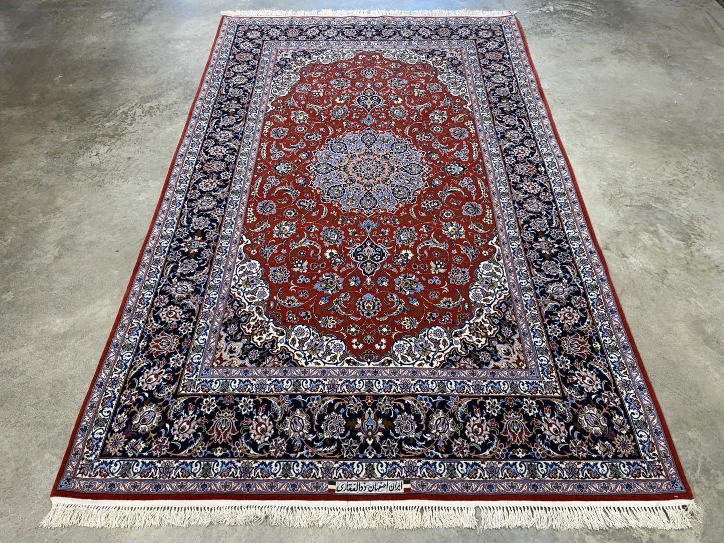 5’x8’ Hand-Knotted Fine Wool & Silk Isfahane Zolfaghari Area Rug - Red Signed